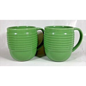 Bosco Ware Beehive Ribbed Stoneware Mugs Set of 2 Green Stoneware Thailand